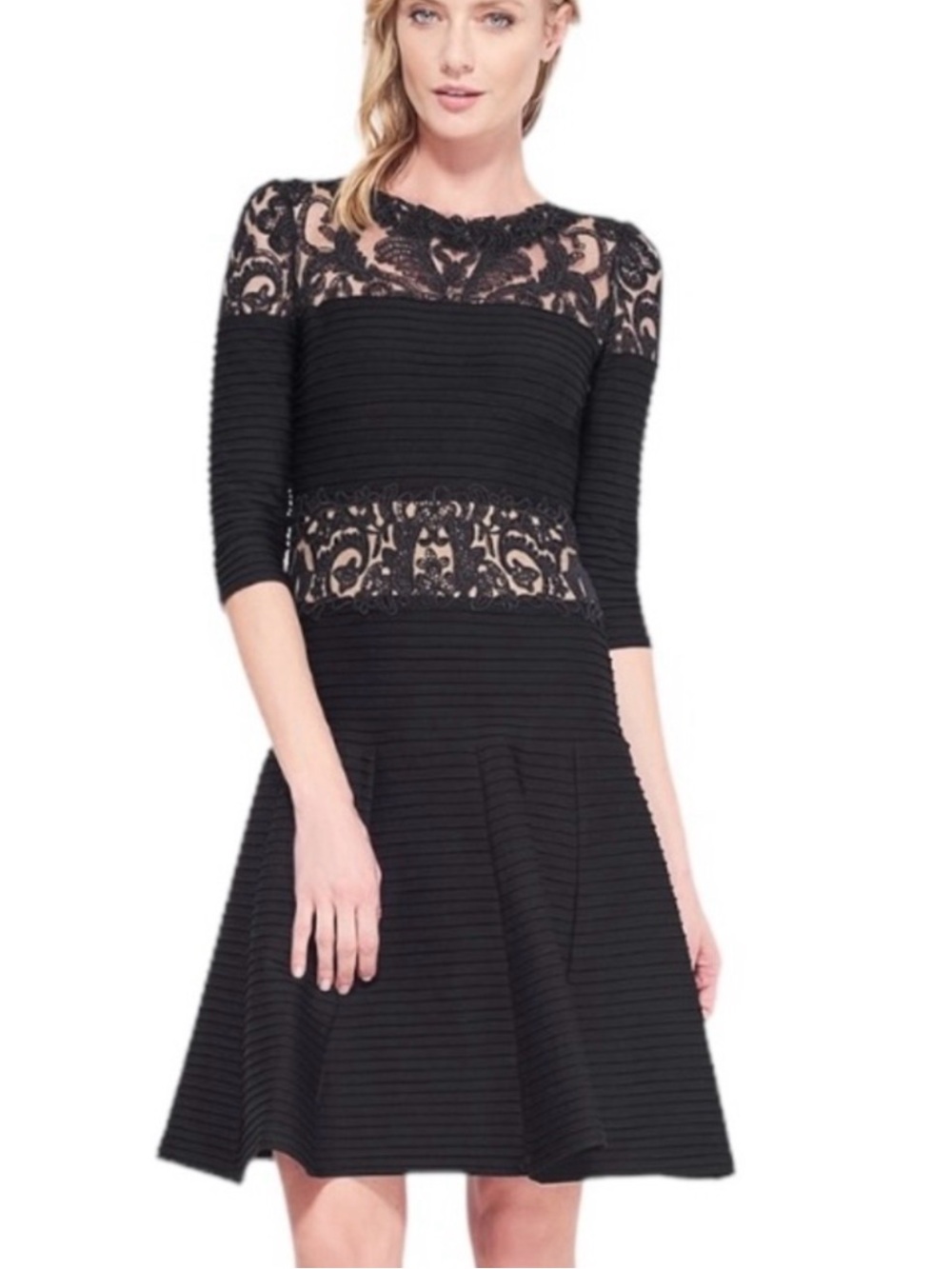 Tadashi Shoji Black Lace-Inset Fit & Flare Dress